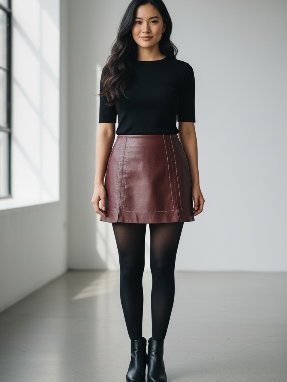Francesca's Collections Burgundy Faux Leather Mini Skirt